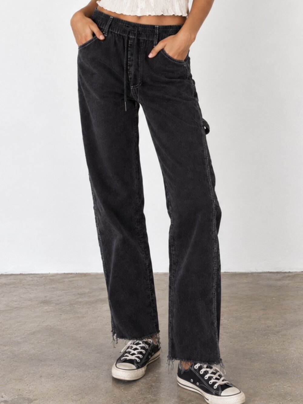 URBAN OUTFITTERS BDG Corduroy Drawstring Carpenter Pants Contrast Stitch Black S